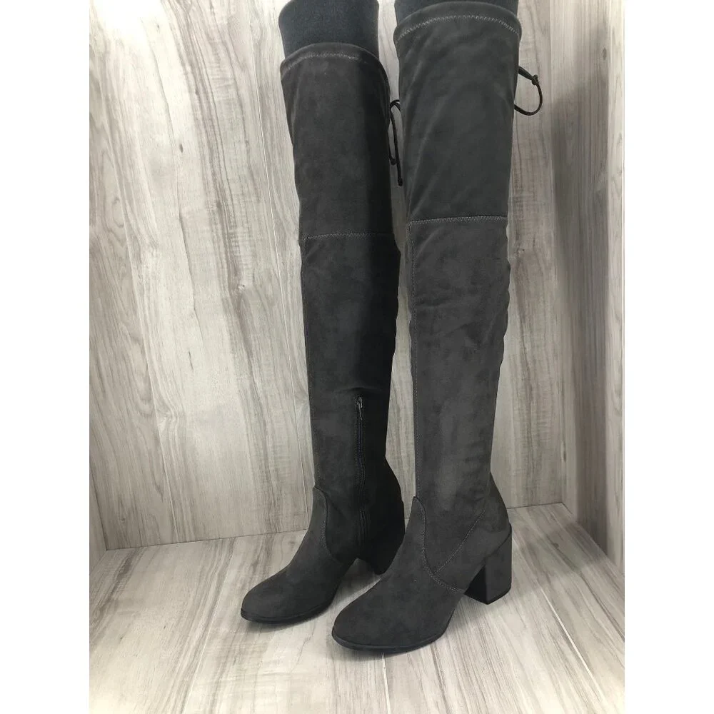 Unisa OTK Boots Womens 6.5 Dedrii Gray Faux Suede Over The Knee Pull On